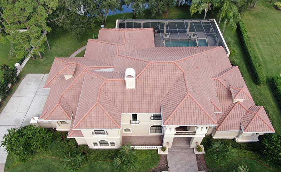 Drone photograph of a roofing project