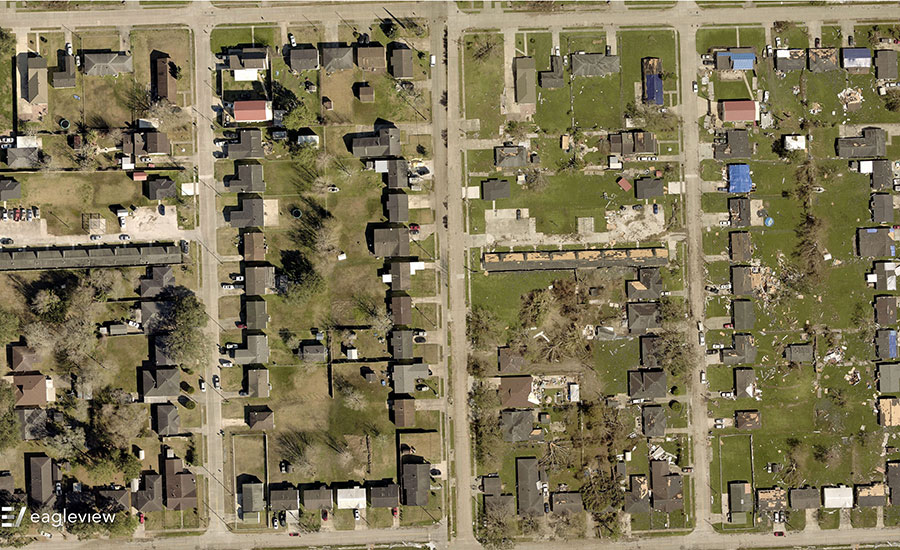 A before-and-after shot of Calcasieu Parish, La., from Hurricane Laura. 