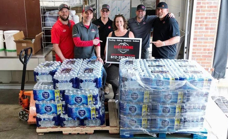 Built Strong Exteriors donated approximately 5,000 bottles of water
