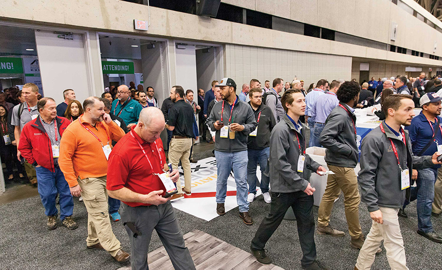 Attendees on the floor at International Roofing Expo
