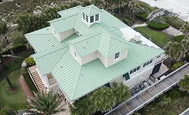 A light green metal roof