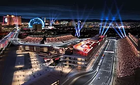 The paddock building (pictured) at Las Vegas' Grand Prix Plaza.