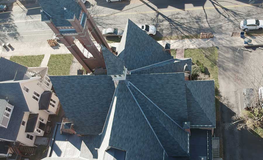 The roof of 7th Day Adventist Church in New Haven, Conn.,