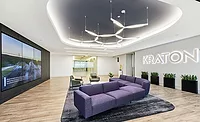 The lobby of Kraton’s new headquarters building in The Woodlands, Texas. (pictured)