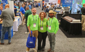 Sustainable Roofing owners Robby and Jaycee Wilkerson with Kris Delgado