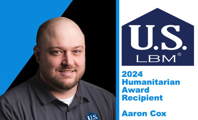 A picture of Aaron Cox, the winner of US LBM’s 2024 Humanitarian Award.