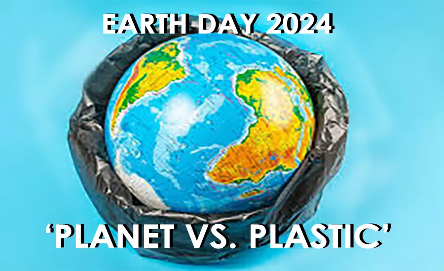 An image of Earth surrounded by plastic wrap.