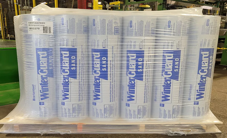 CertainTeed introduces sustainable shrink-wrap packaging for some of its WinterGuard products (pictured), reducing CO2 emissions, improving storage efficiency, and enhancing product handling.