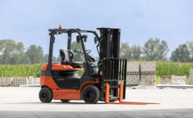 A picture of Toyota’s 80V Electric Pneumatic Forklift, which won a 2023 ‘GOOD DESIGN’ award.