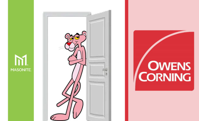 Owens Corning has finalized its acquisition of Masonite International, worth a reported $3.9 billion. (Pink Panther standing in a doorway pictured.)