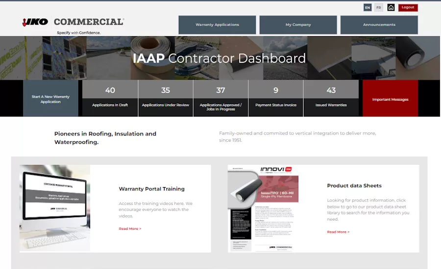 IKO Commercial Warranty Portal.PNG