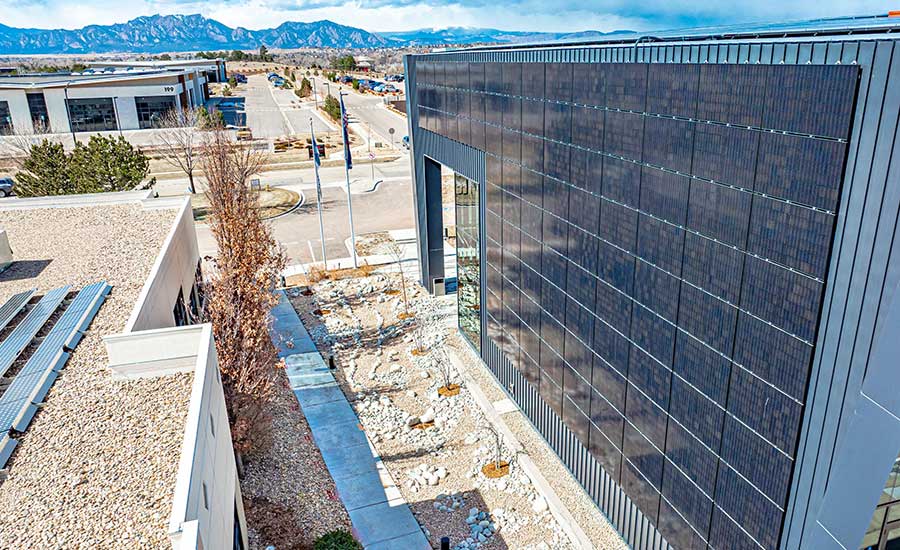 solar mountings on an office building