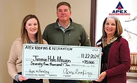 Apex Roofing & Restoration announced a charitable donation of $75,000 to the Jimmie Hale Mission, a nonprofit in Birmingham, Ala.