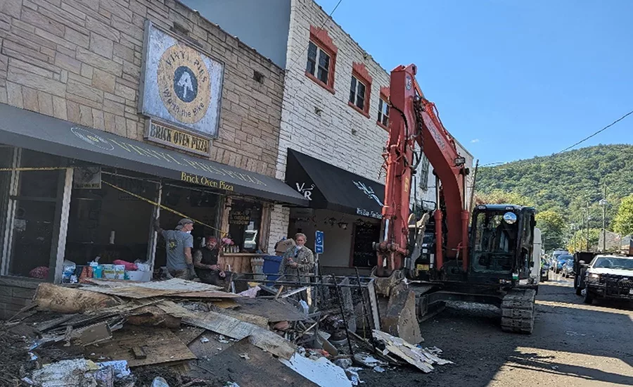 A photo of the damage to the town center in Hot Springs, N.C., after Hurricane Helene.