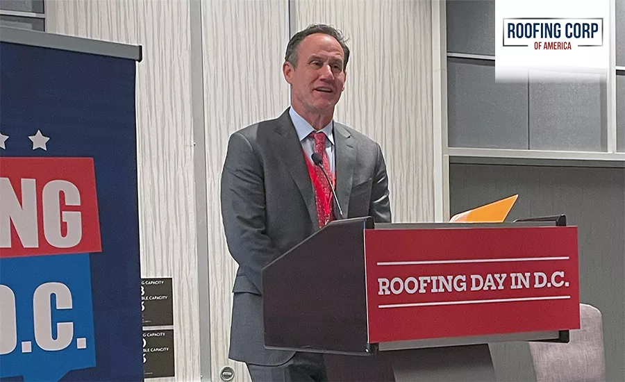 Doug Duncan, pictured kicking off Roofing Day 2025 in Washington, D.C. above, was formerly president of Nations Roof Illinois and will now lead RCA’s western portfolio as regional president.