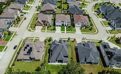 An overhead view of a residential block