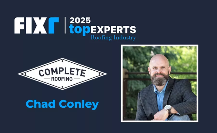 Chad Conley, CEO of Complete Roofing, is recognized by Fixr.com as one of 2025’s Top 20 Roofing Experts.