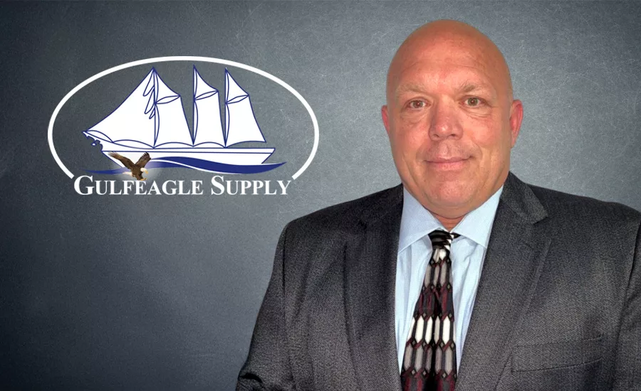 Gulfeagle-Supply-logo-next-to-headshot-of-Brian-Spence