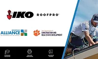 IKO-Roofpro-Clemson-Roofing-Alliance-logos-with-roofer-installing-shingles