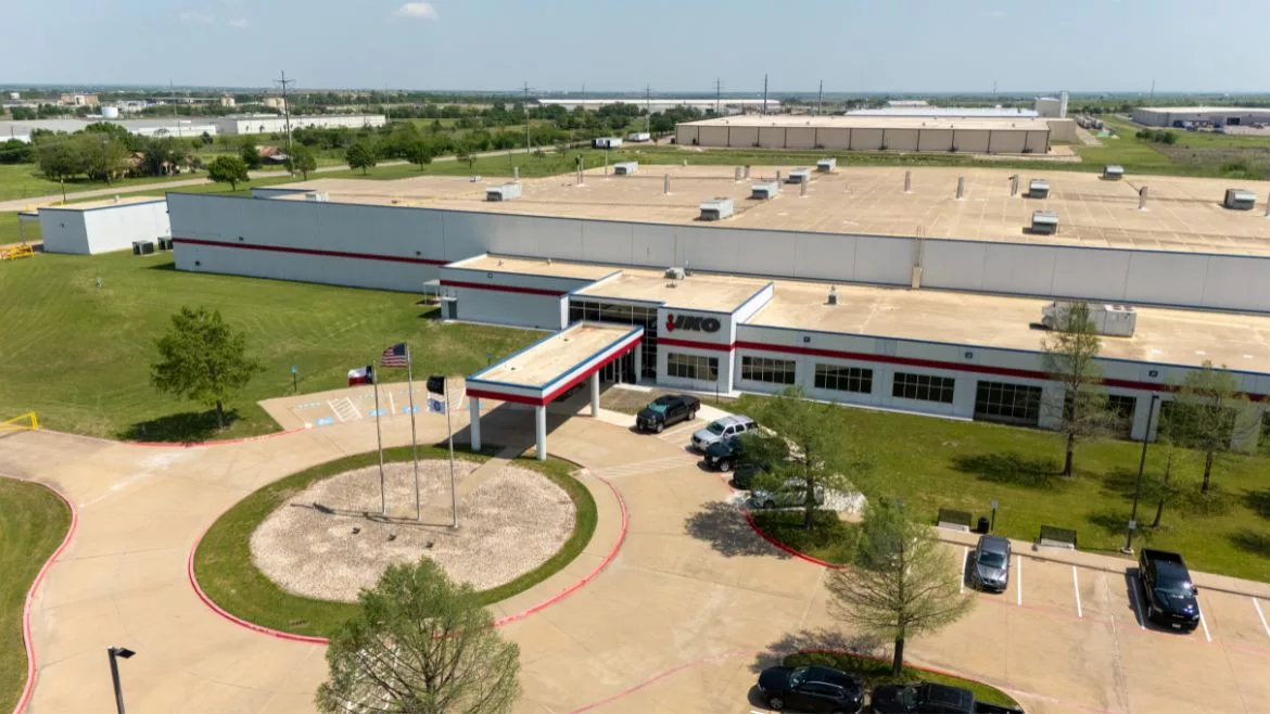 A drone shot of the IKO plant in Ennis, Texas