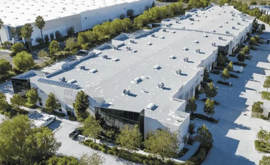 Drone shot of commercial building roof