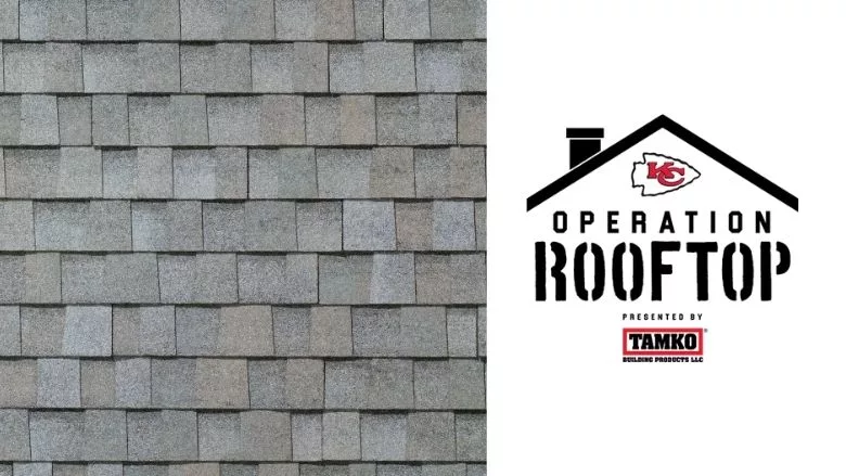 Titan XT shingles on a roof and the TAMKO logo 