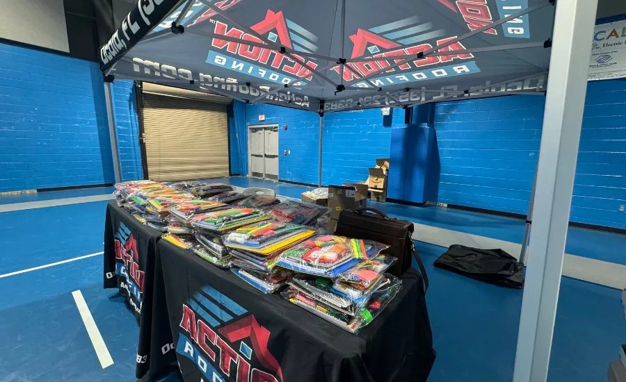 school supplies in a gym