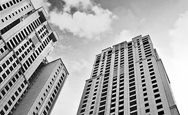 black and white image of skyscrapers