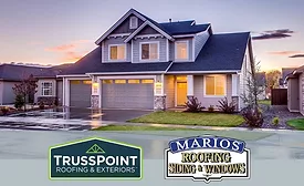 Home exterior with two logos