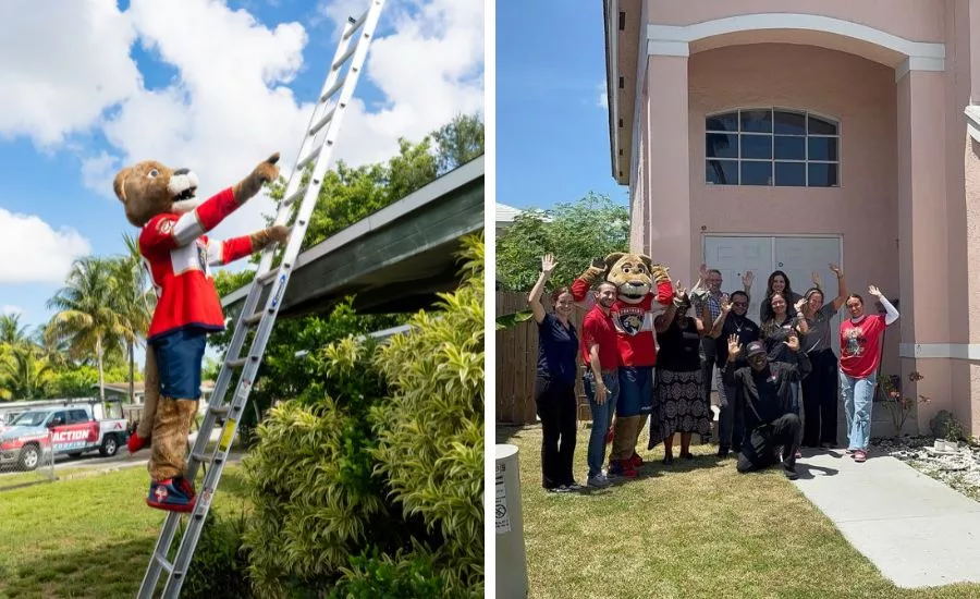 Florida Panther Mascot climbs a ladder