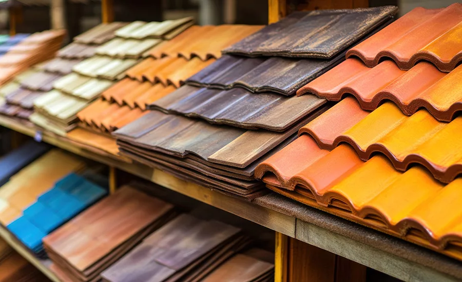 Roof tiles of various styles and colors