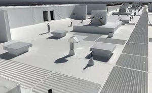 A finished commercial roof, including flashings