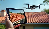 A Drone hovering over a roof