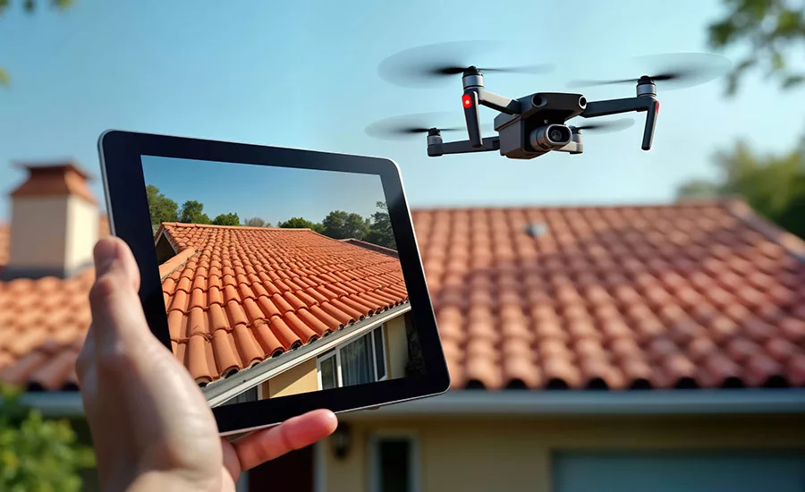 A Drone hovering over a roof