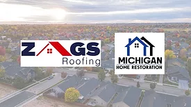 logos over suburban drone shot