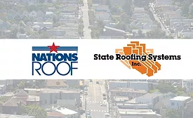 logos and cityscape drone shot