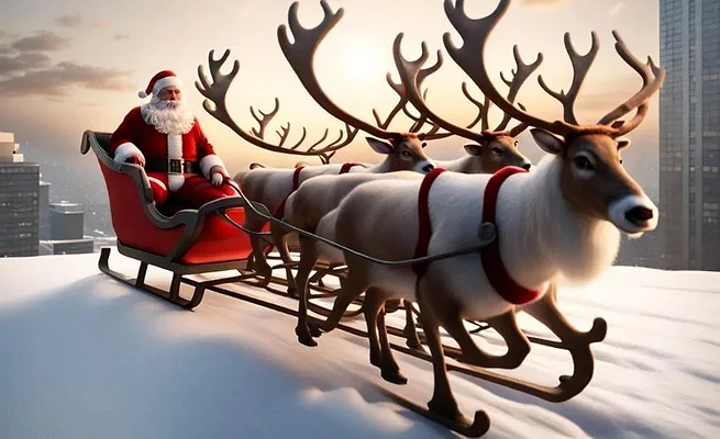 Santa's Sleigh on commercial rooftop