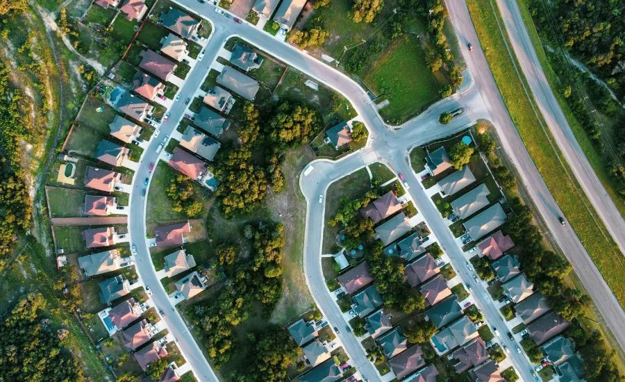 aerial photo of residential roofs