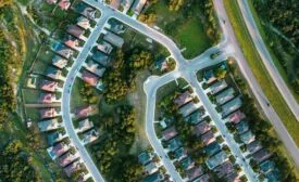 aerial photo of residential roofs