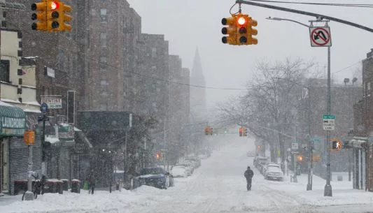 Snowy street in New York City