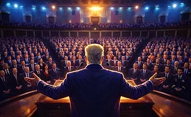 illustration of President Trump delivering State of the Union