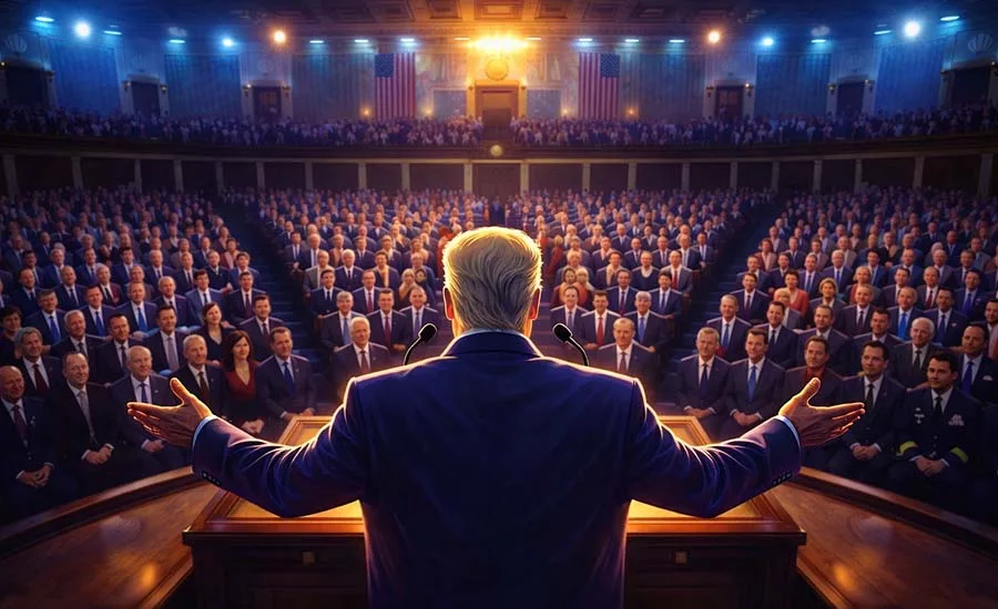 illustration of President Trump delivering State of the Union