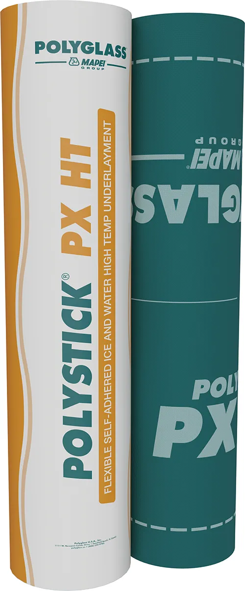 Two rolls of Polyglass Polystick PX HT underlayment for ice and water protection