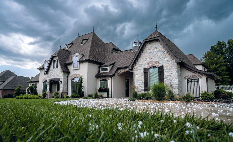 A house protected during a hailstorm