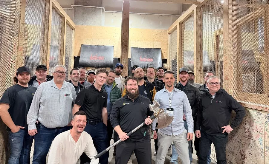 contractors at axe throwing event