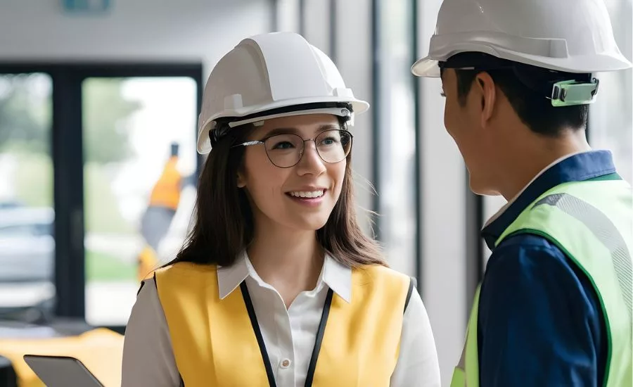women and man in safety gear