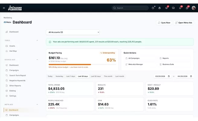 screenshot of dashboard