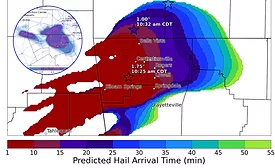 These maps demonstrate the hail predictions generated by FLASH Weather AI.