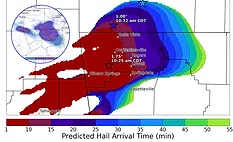 These maps demonstrate the hail predictions generated by FLASH Weather AI.