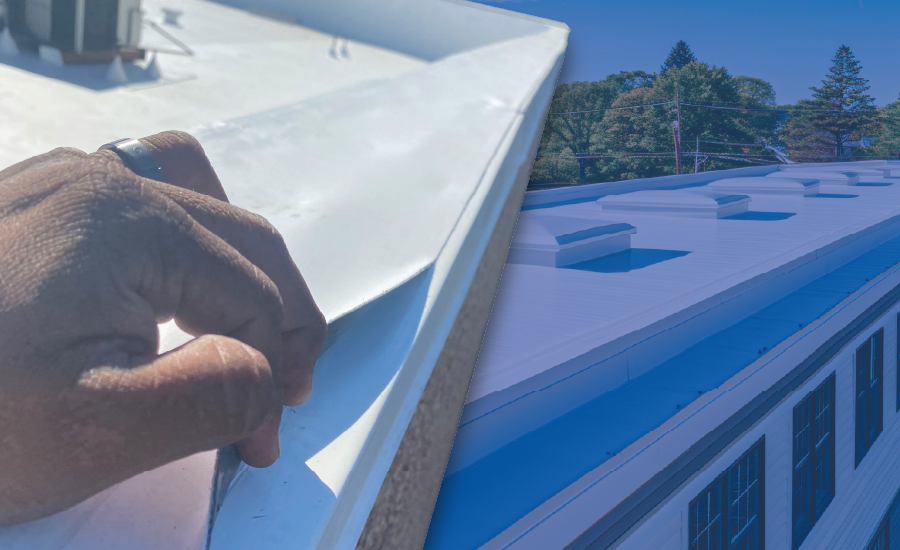 A layeresd image including metal roofing